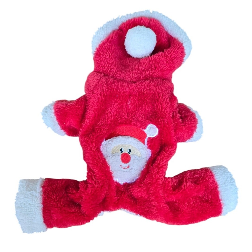 XS pet red white furry sant claus outfit pajamas sweater costume plush SANTA